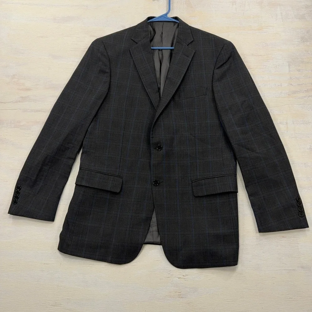 Hart Schaffner Marx Suit Jacket Plaid 2-Button Sport Coat Charcoal Blue Mens 42R